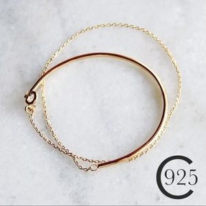 14k Yellow Gold/925 Sterling Silver Delicate Bar & Chain Bracelet